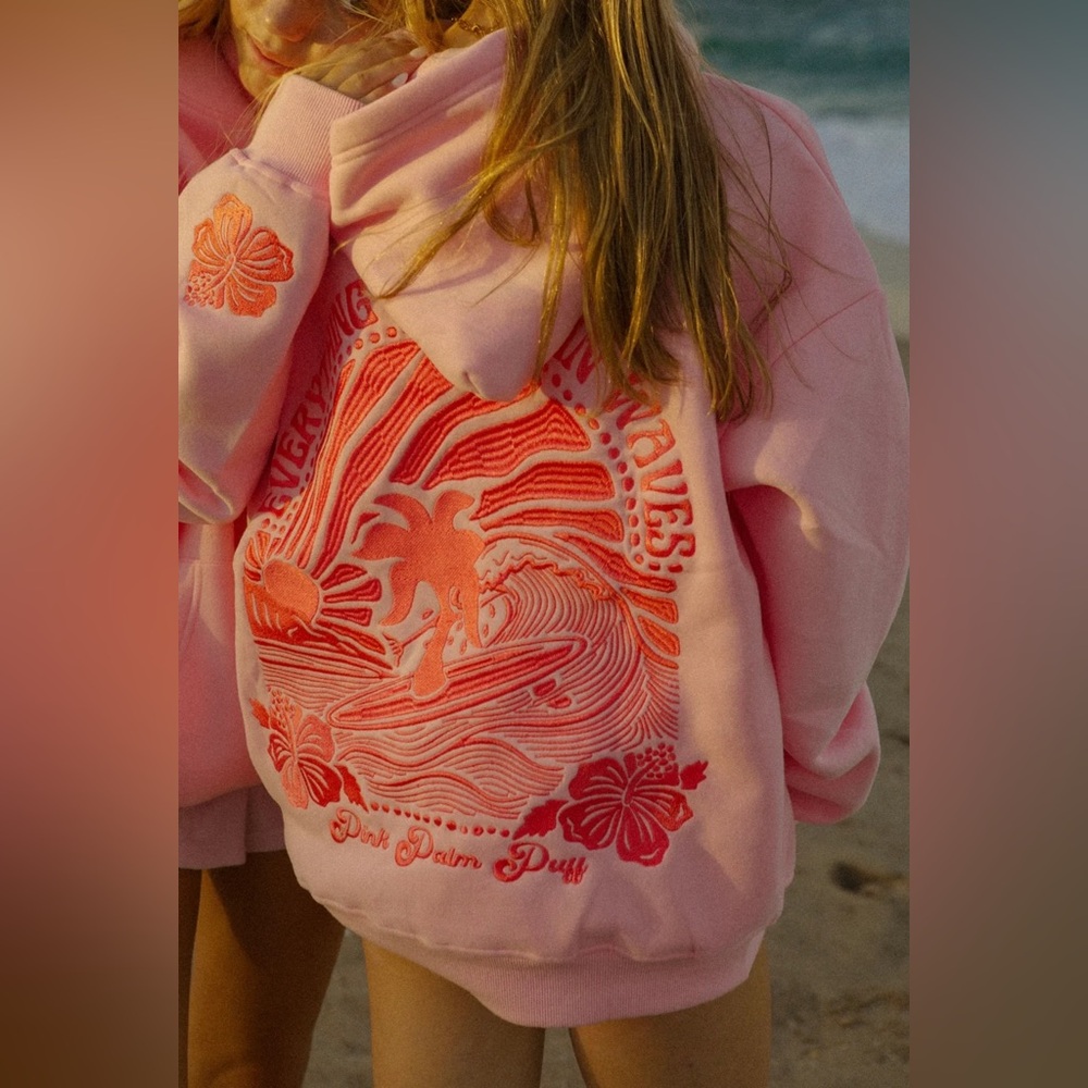 BRAND NEW IN BOX pink palm puff hoodie!